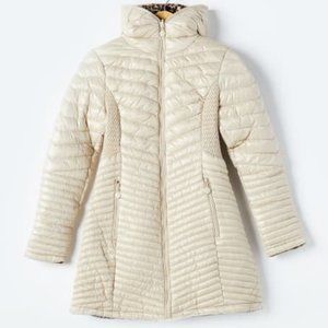 LA Coalition Reversible Puffer Coat in Cream & Leopard Print (Size S)